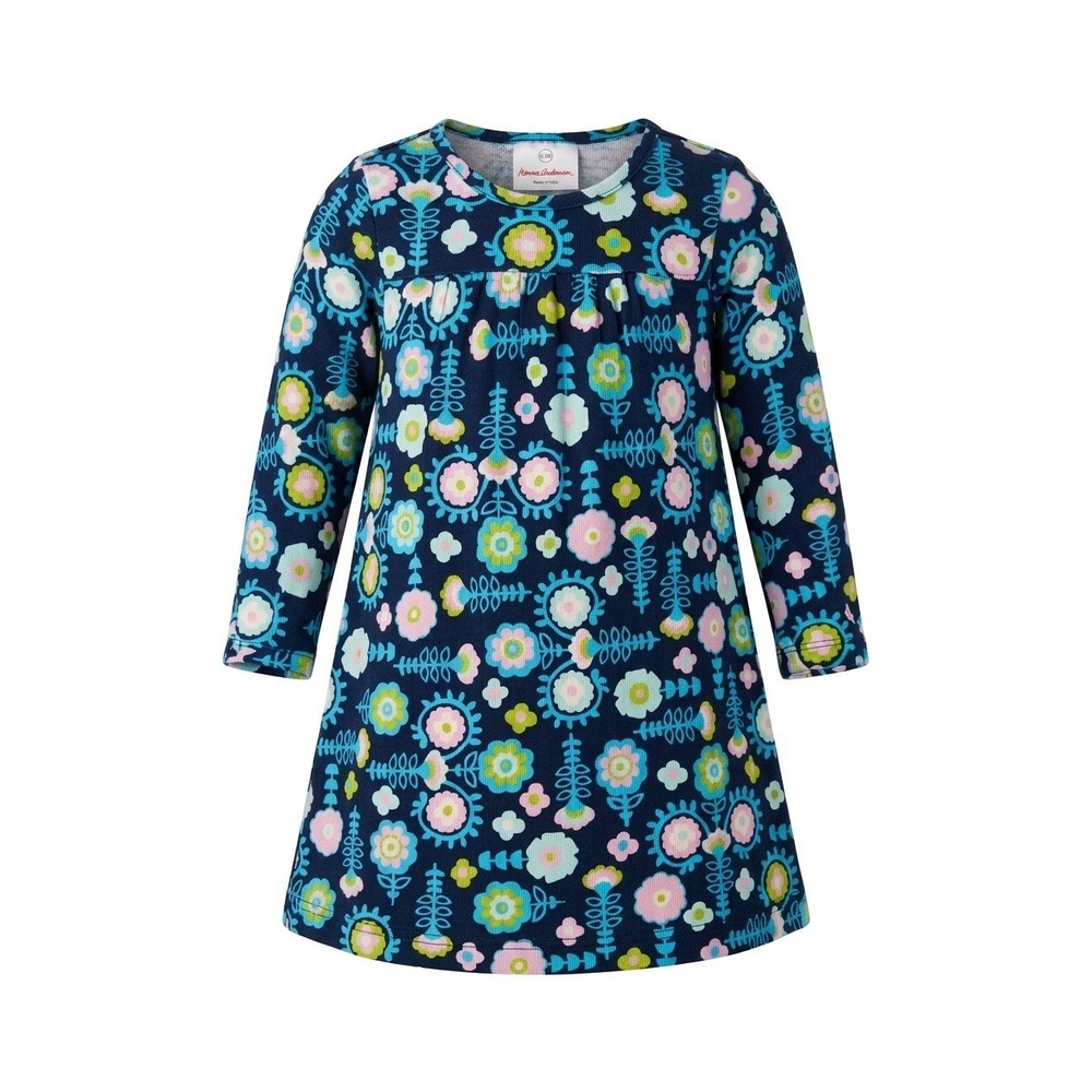 Hanna Andersson Girls Navy Blue Floral Long Sleeve Cotton Play Dress Size 100 4T
